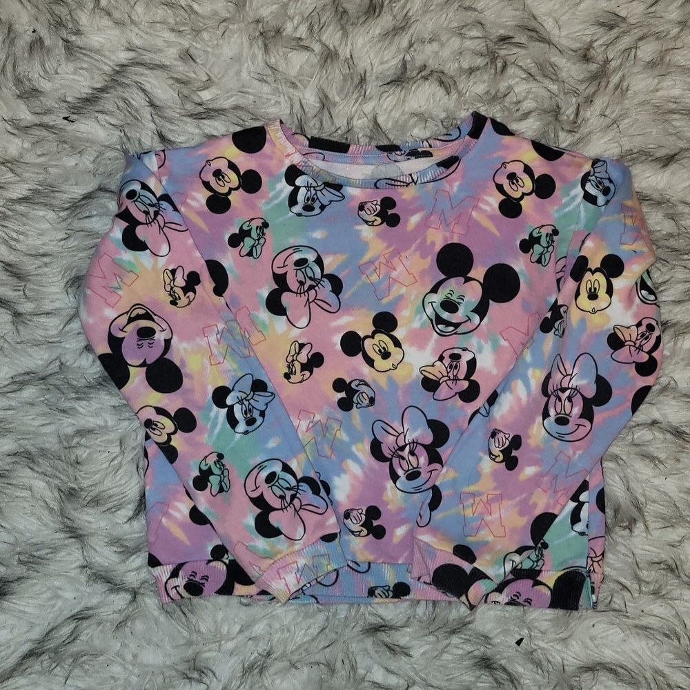 Pre-owned Girl's Mickey Minnie Allover Tie-Dye Fleece Lined Tee by Disney